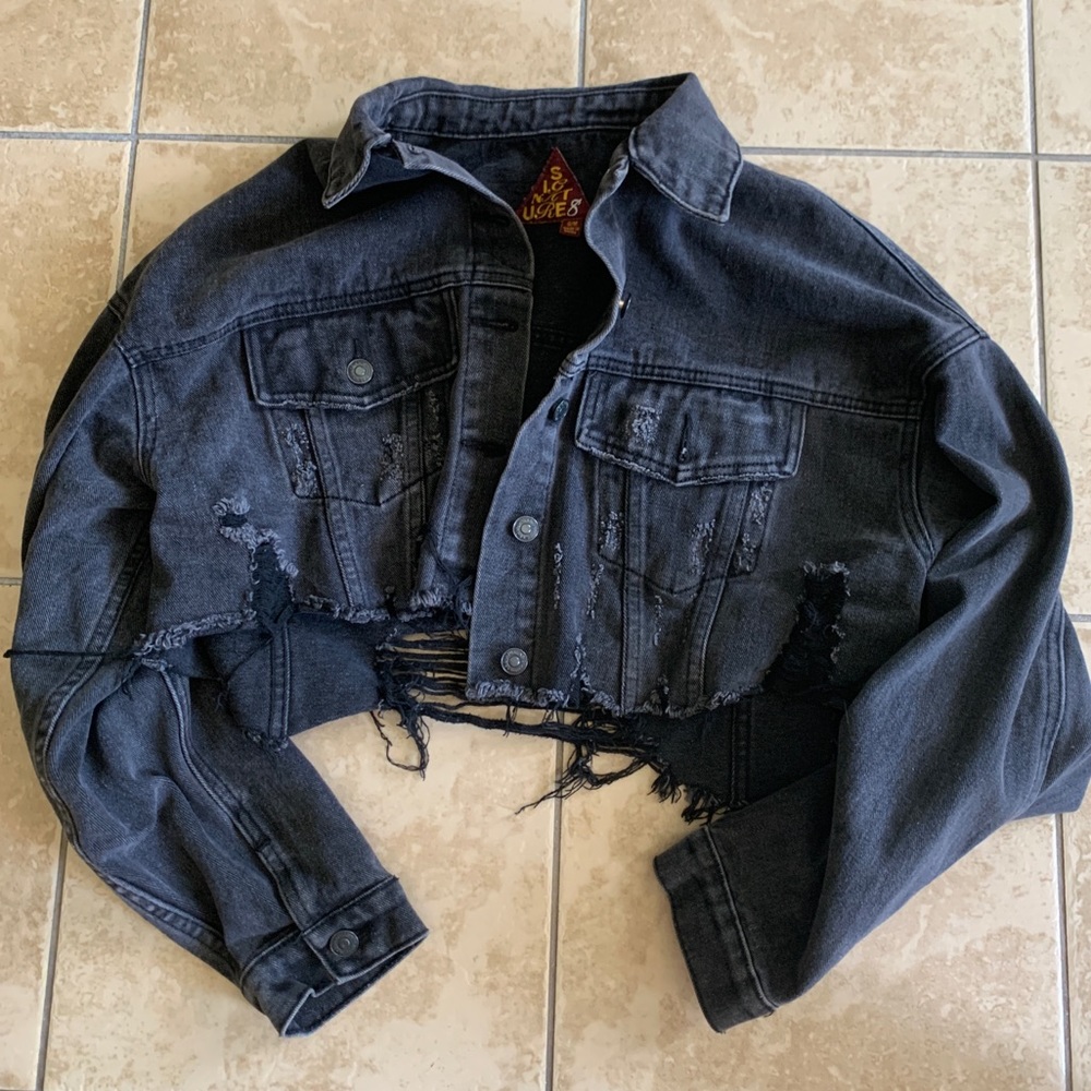 Black Distressed Cropped Jacket